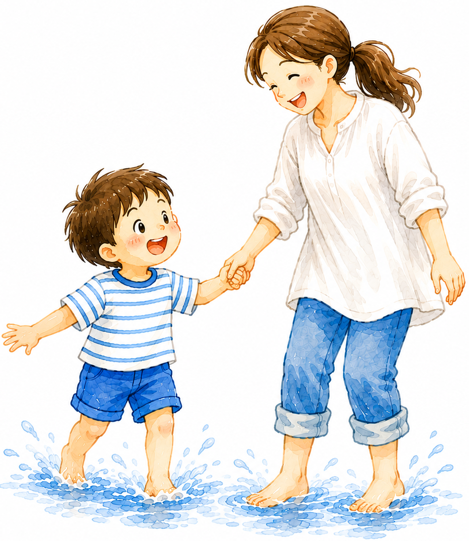 親子で水遊び